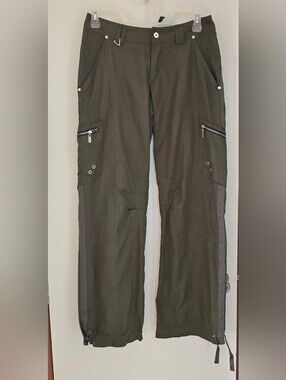 Bebe Sport Cargo Pants  Olive Green Utility Joggers with Zipper Pockets XS